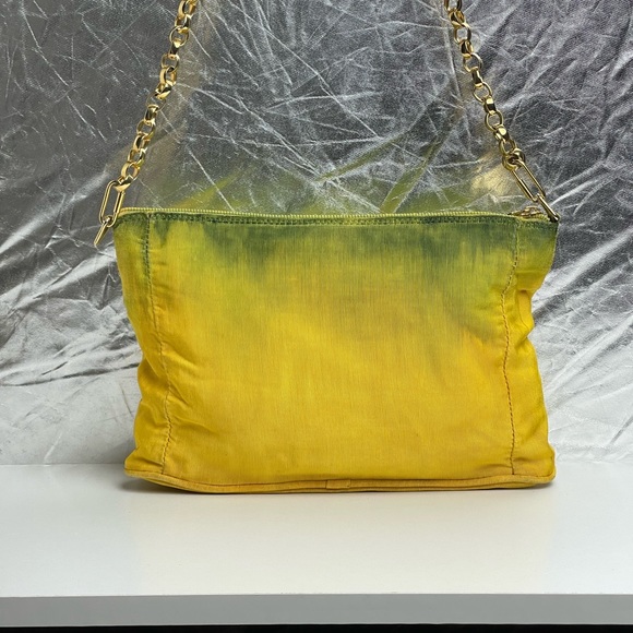 Vintage RARE Fendi Ombré Green and Yellow Canvass with Gold Chain Strap - Picture 4 of 15